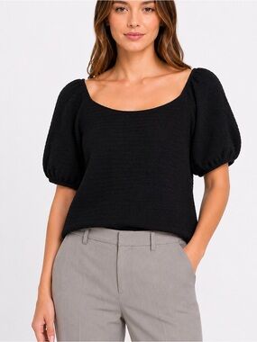 Porridge‎ Shirt Sz Large Black Anthropologie Top Textured Puff Sleeve Minimalist